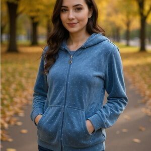 erika Soft Cotton Women's Blue poka dot zipper Hoodie Size S